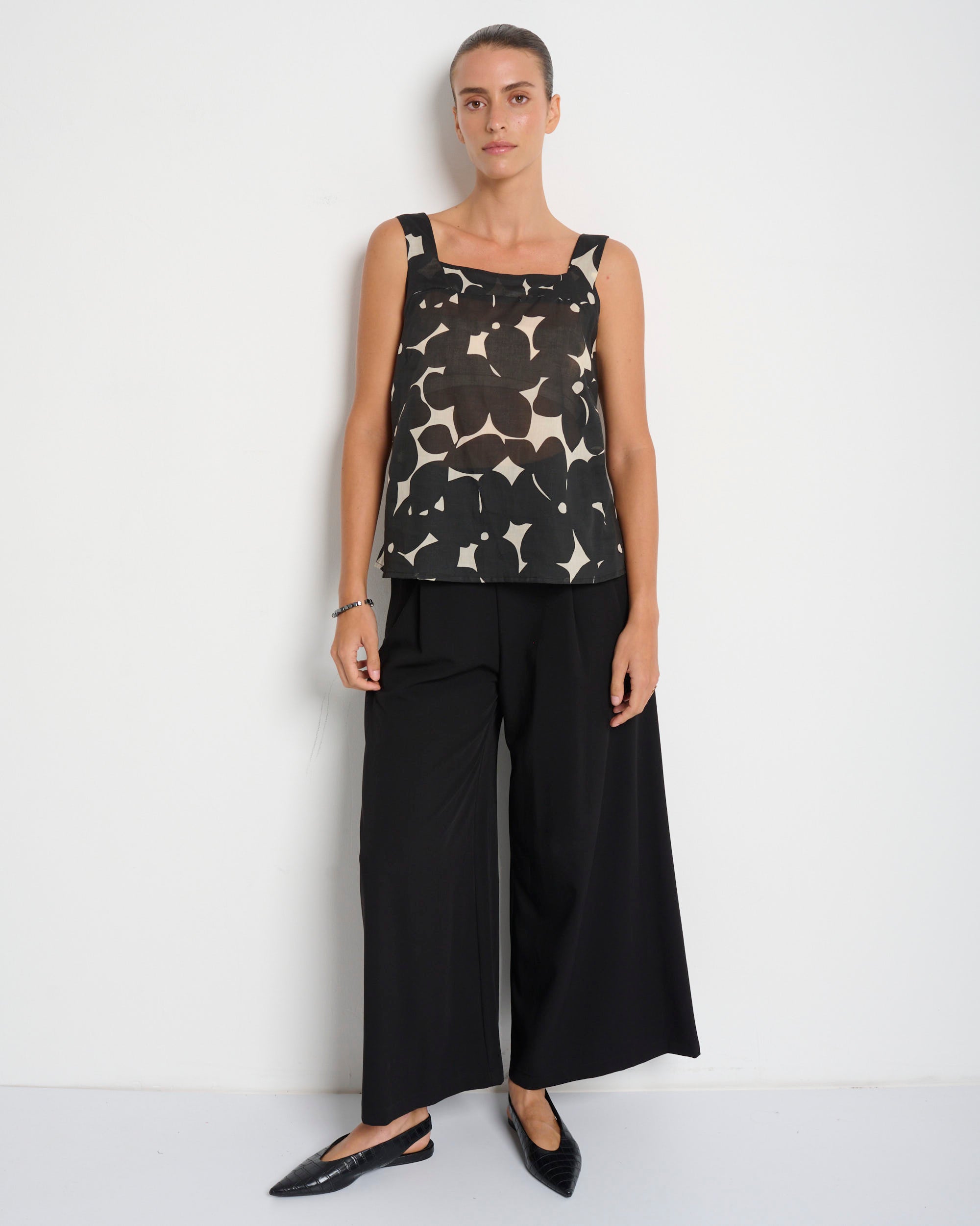 Mimi Top Black & Cream Print