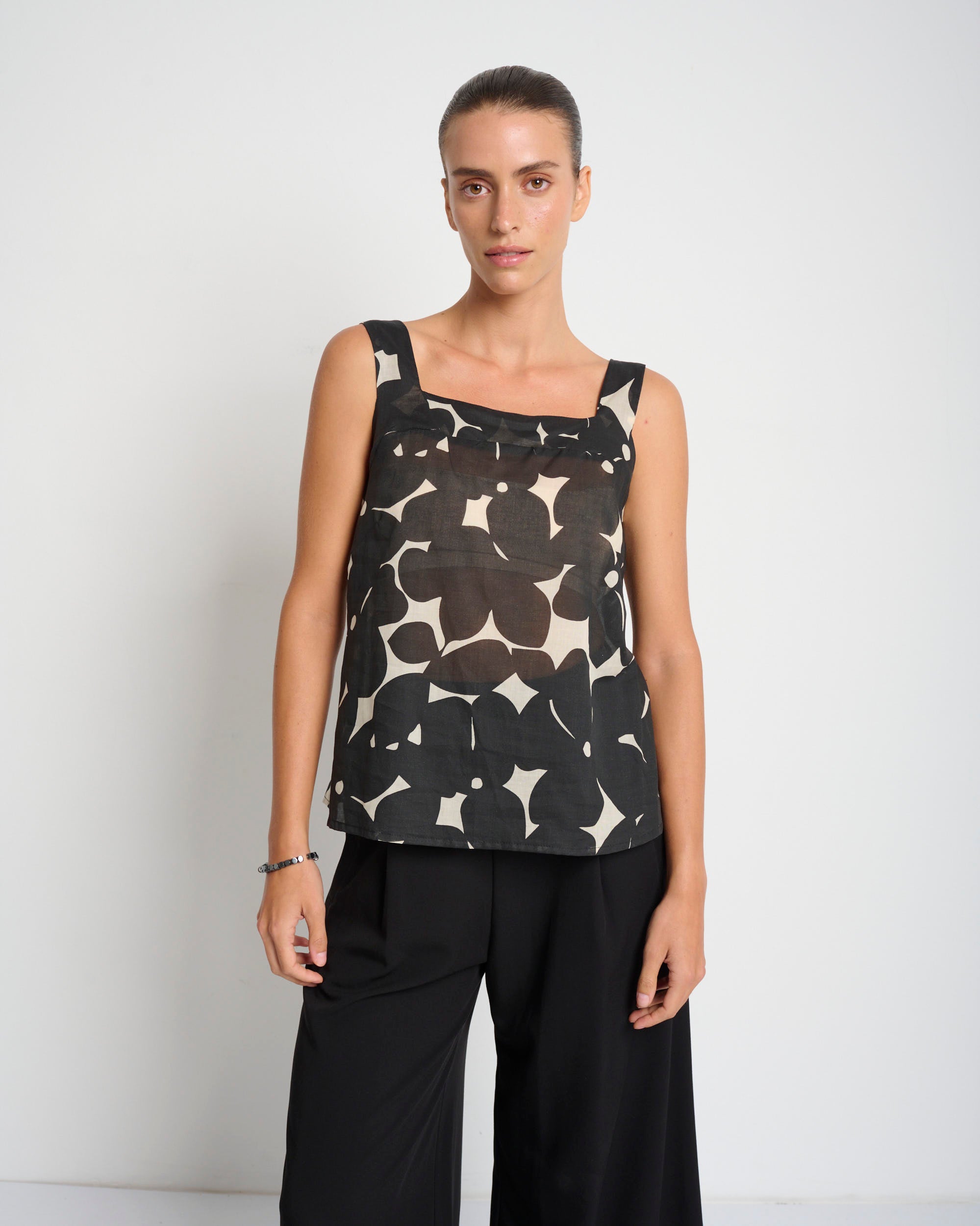 Mimi Top Black & Cream Print