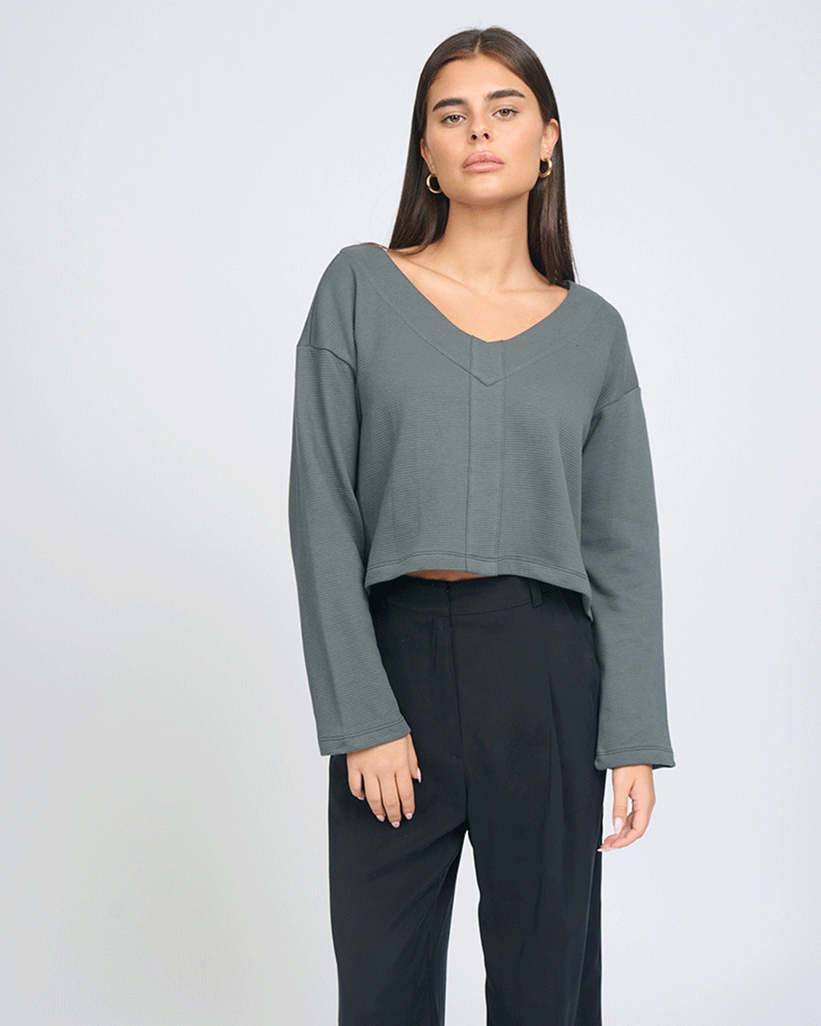 Louisa V Top Dark Grey