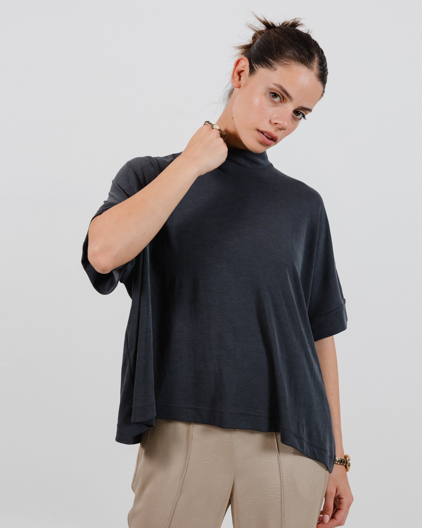 Jane Top Steel Grey Rib
