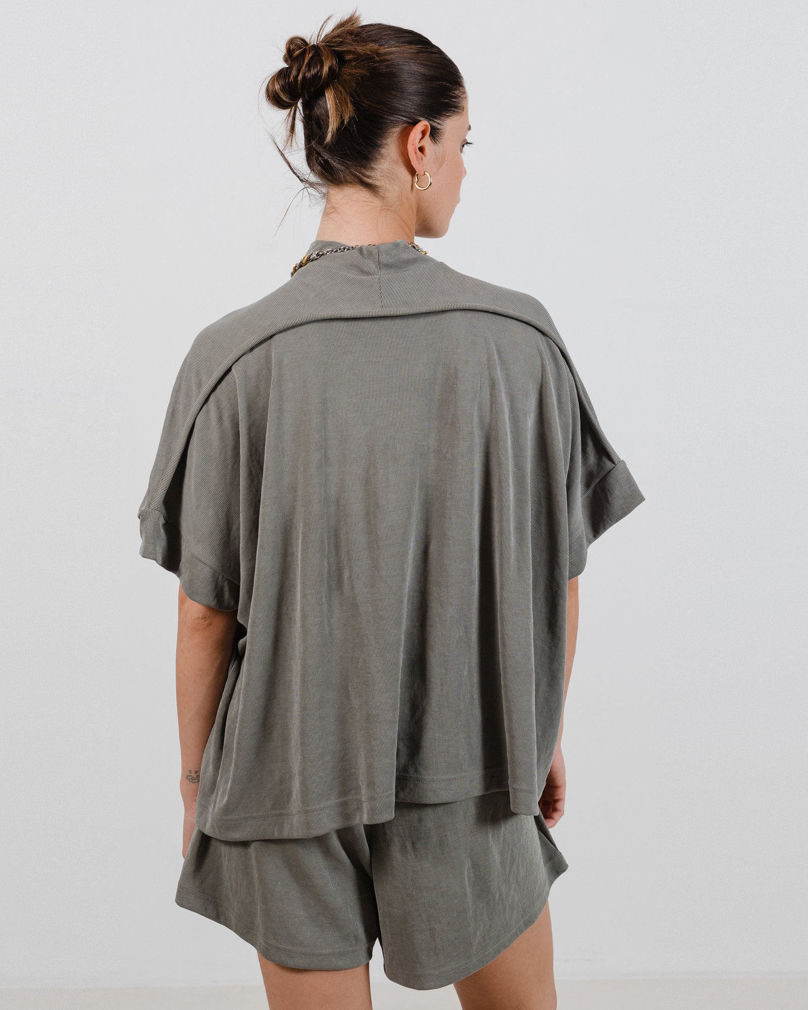 Jane Top Olive Grey Rib