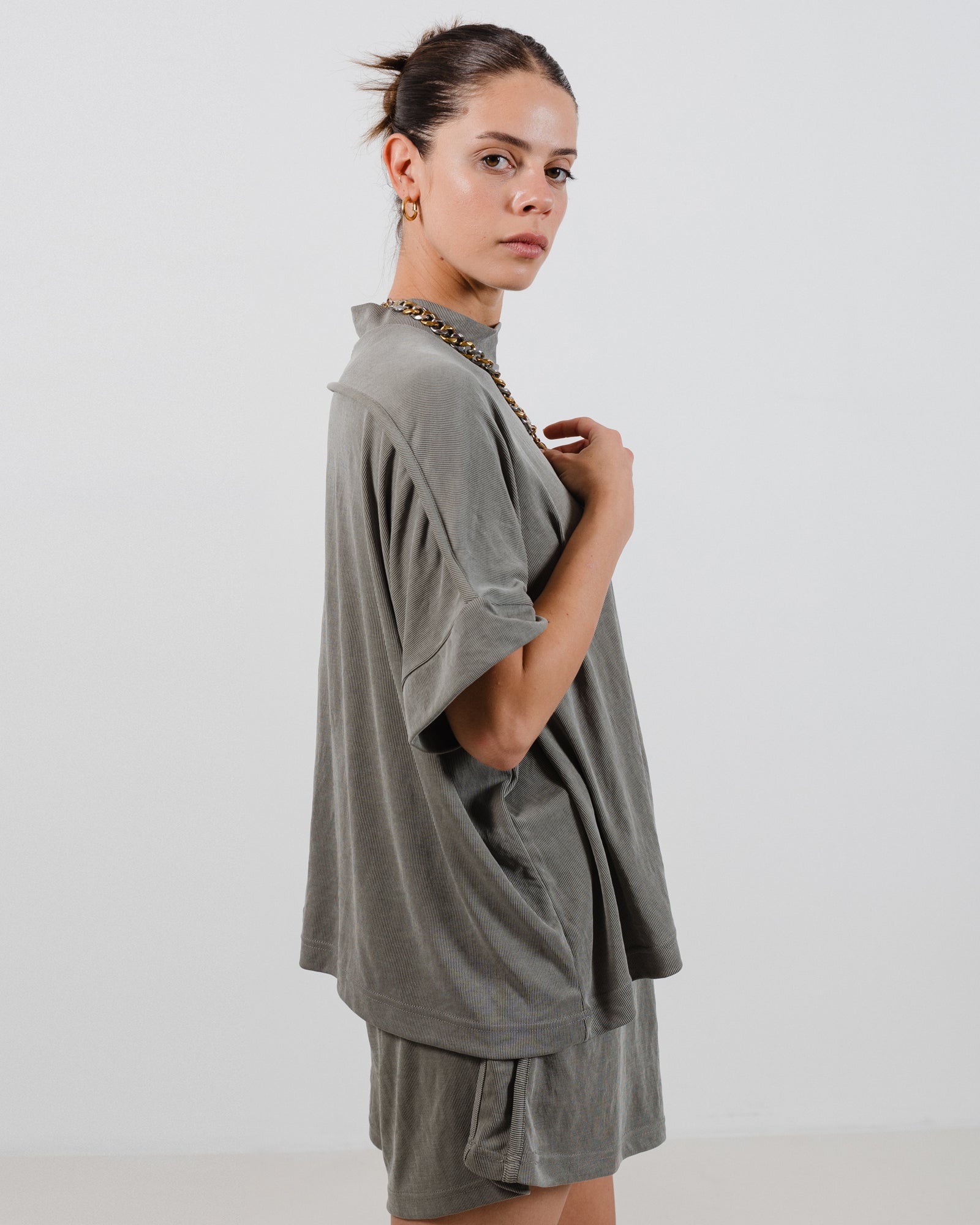 Jane Top Olive Grey Rib