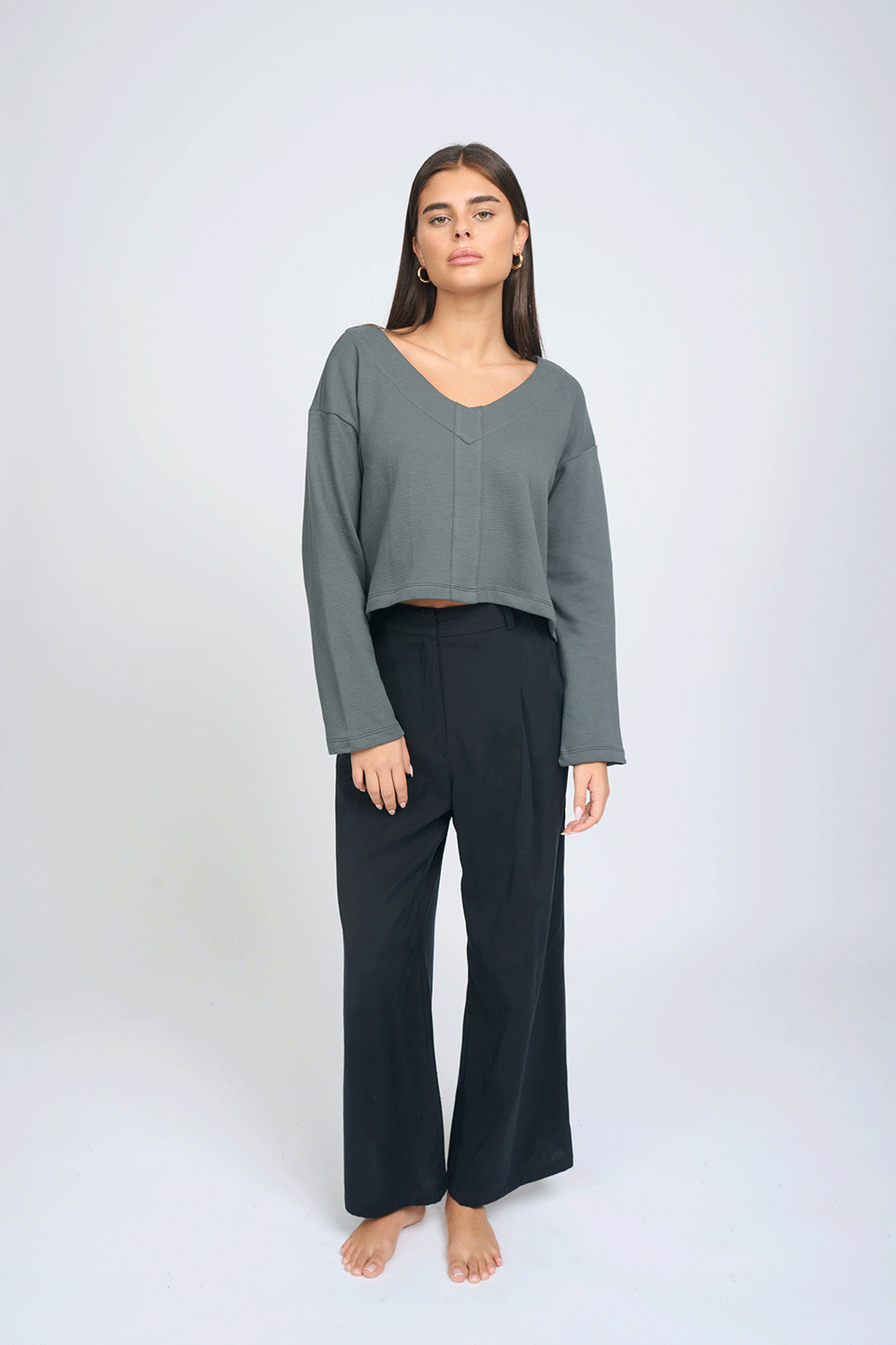 Louisa V Top Dark Grey