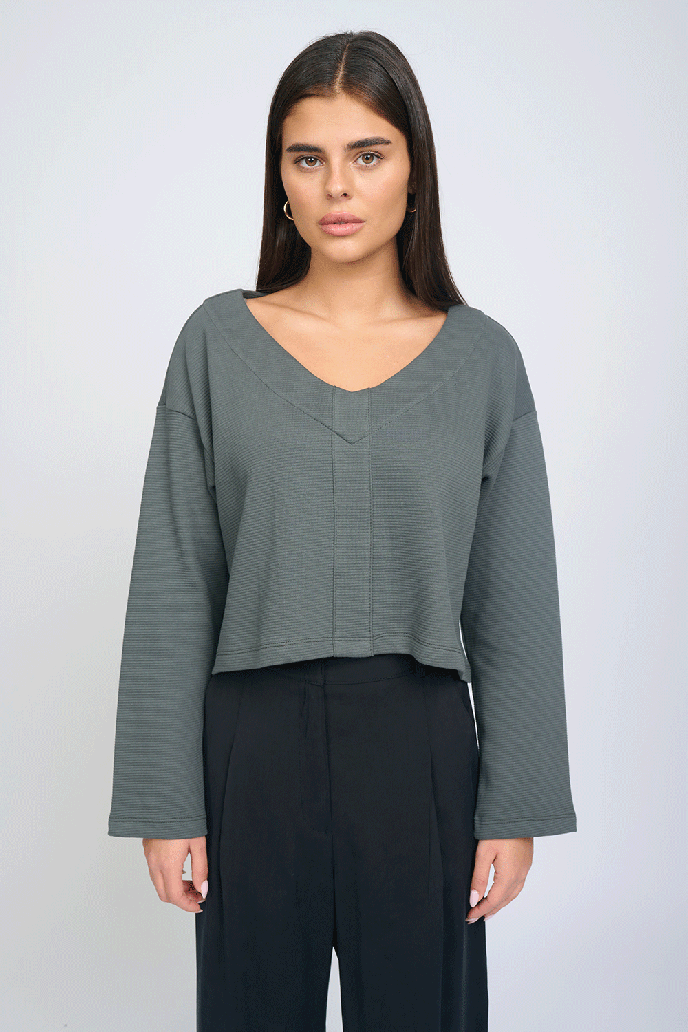 Louisa V Top Dark Grey