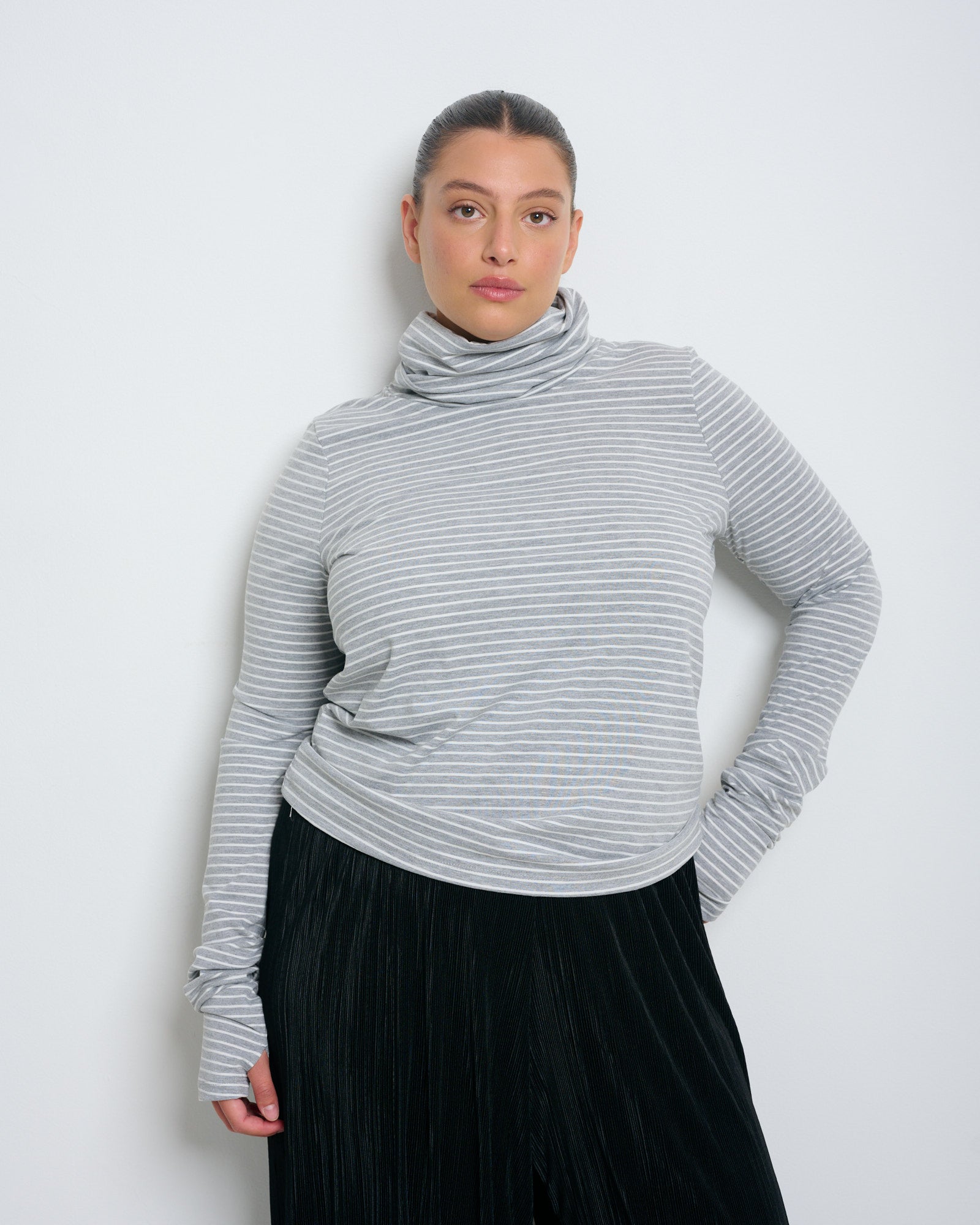 Linoy 2.0 Turtleneck Top Grey/White Stripes