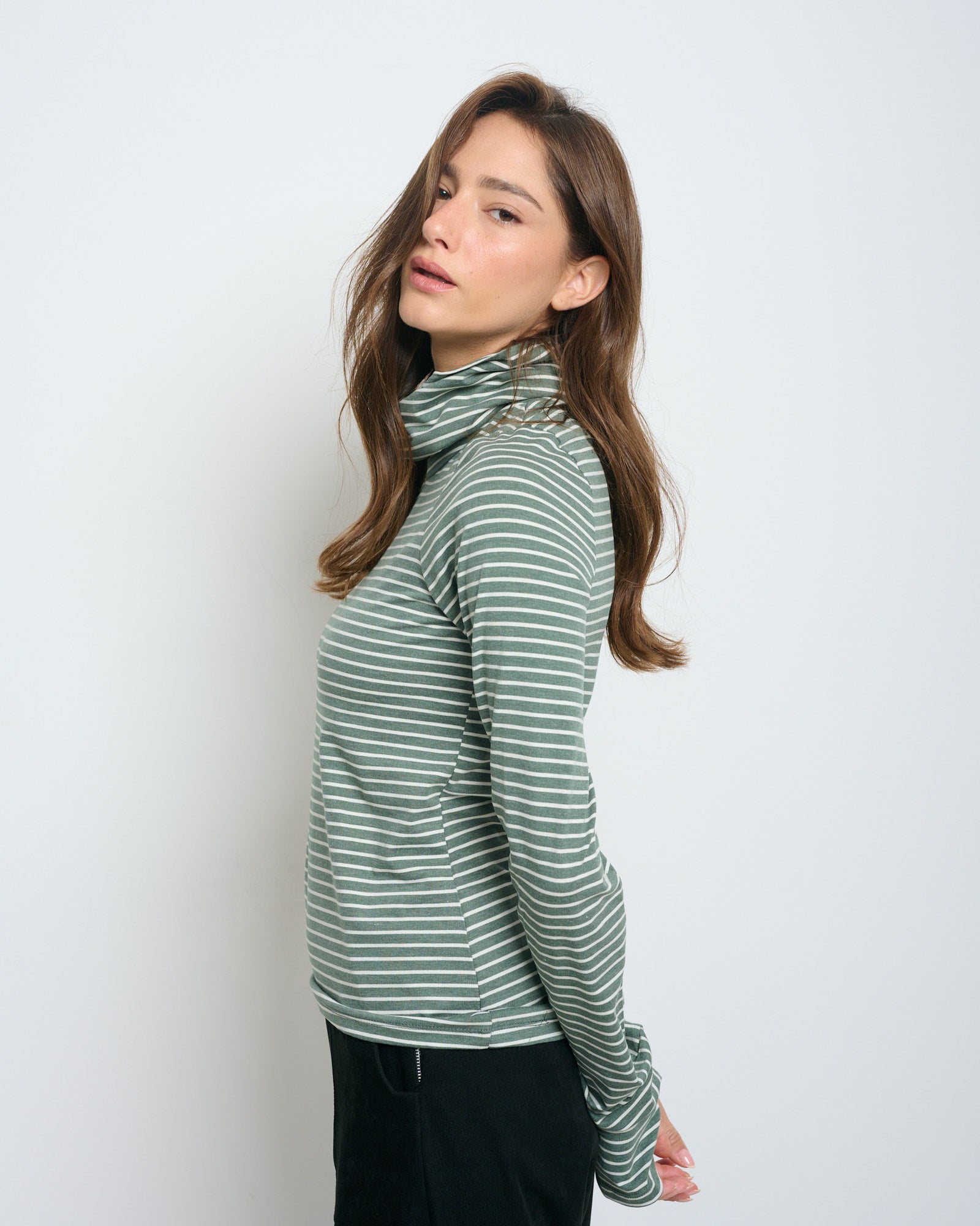 Linoy 2.0 Turtleneck Top Green/White Stripes