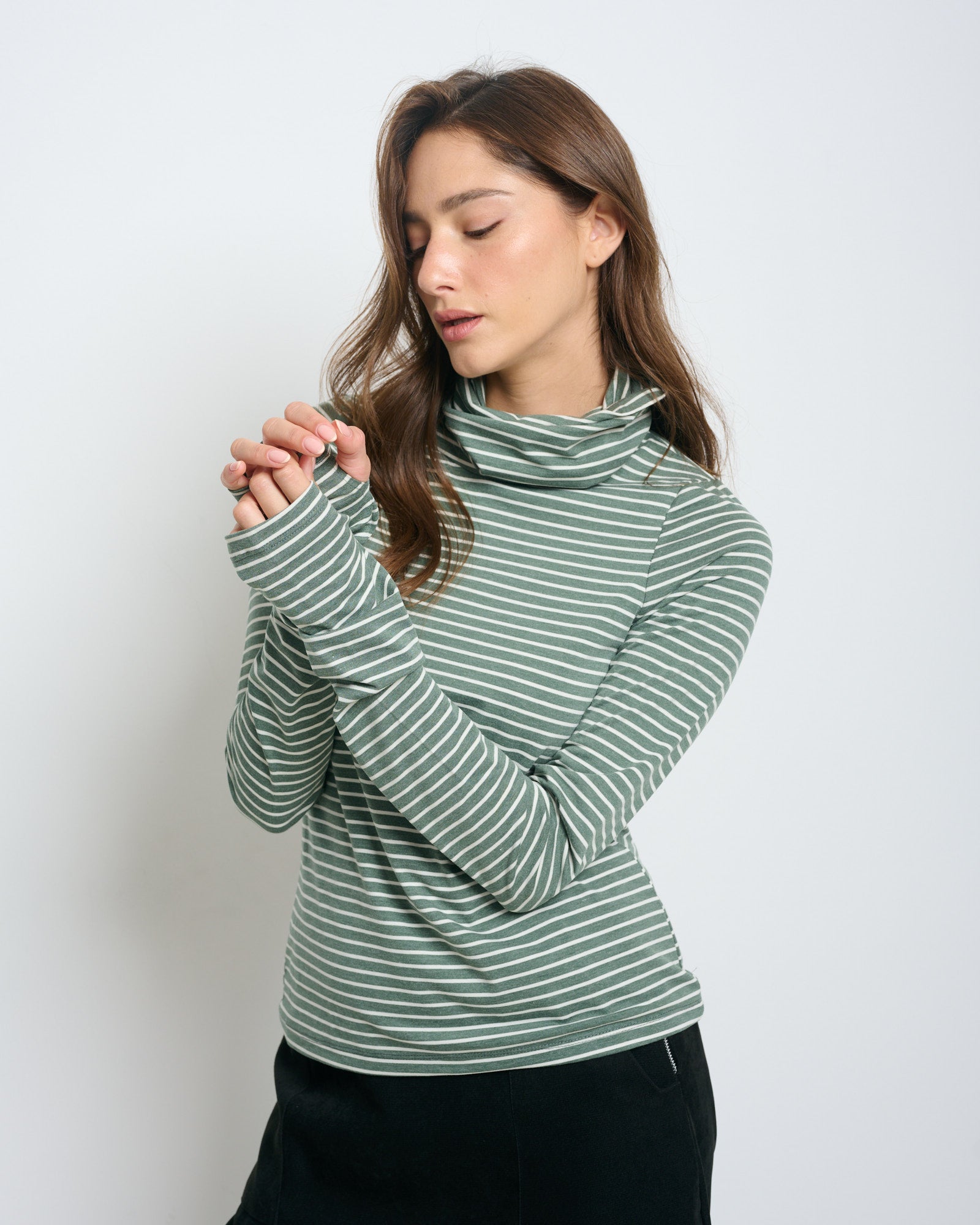 Linoy 2.0 Turtleneck Top Green/White Stripes