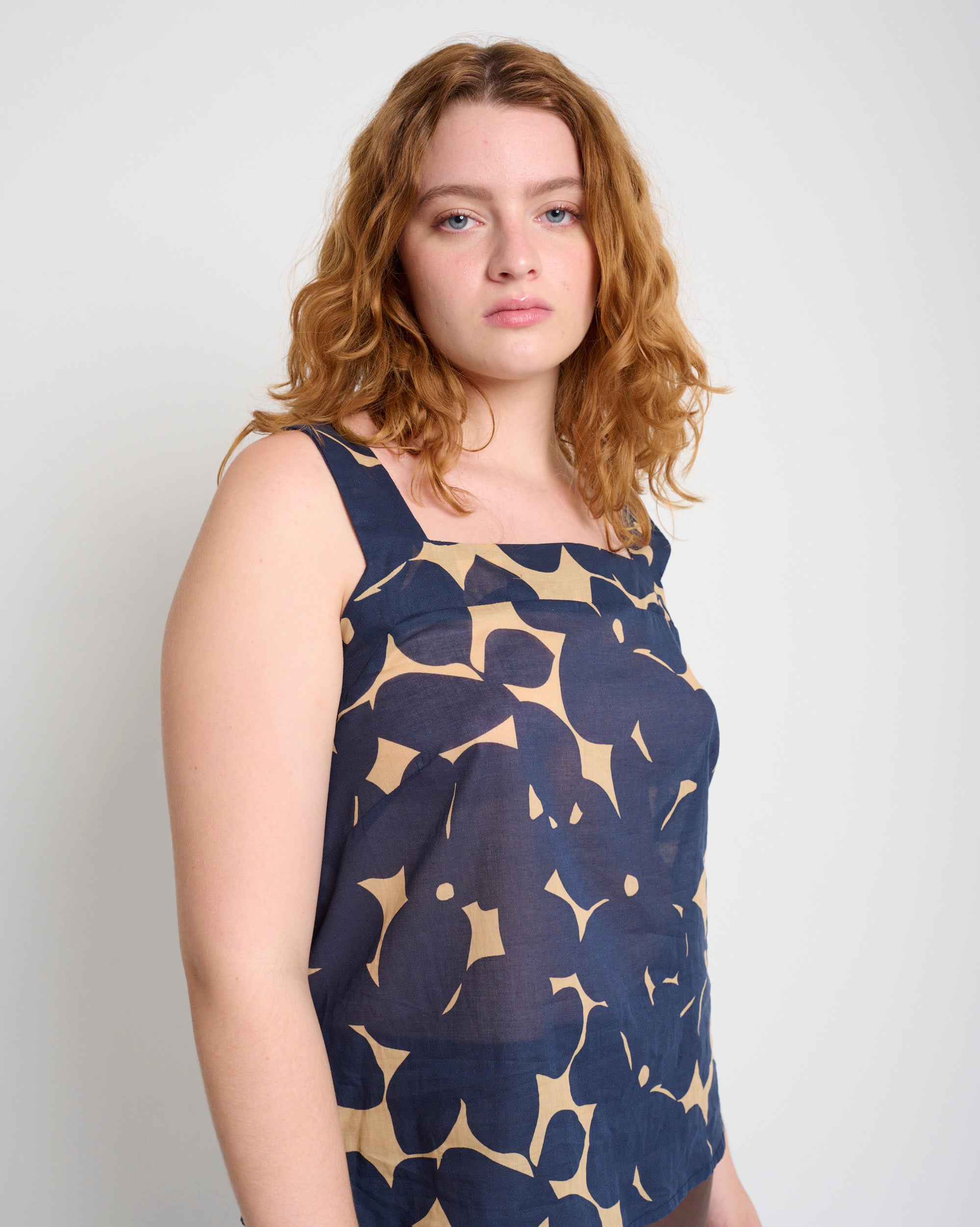 Mimi Top Blue & Beige Print