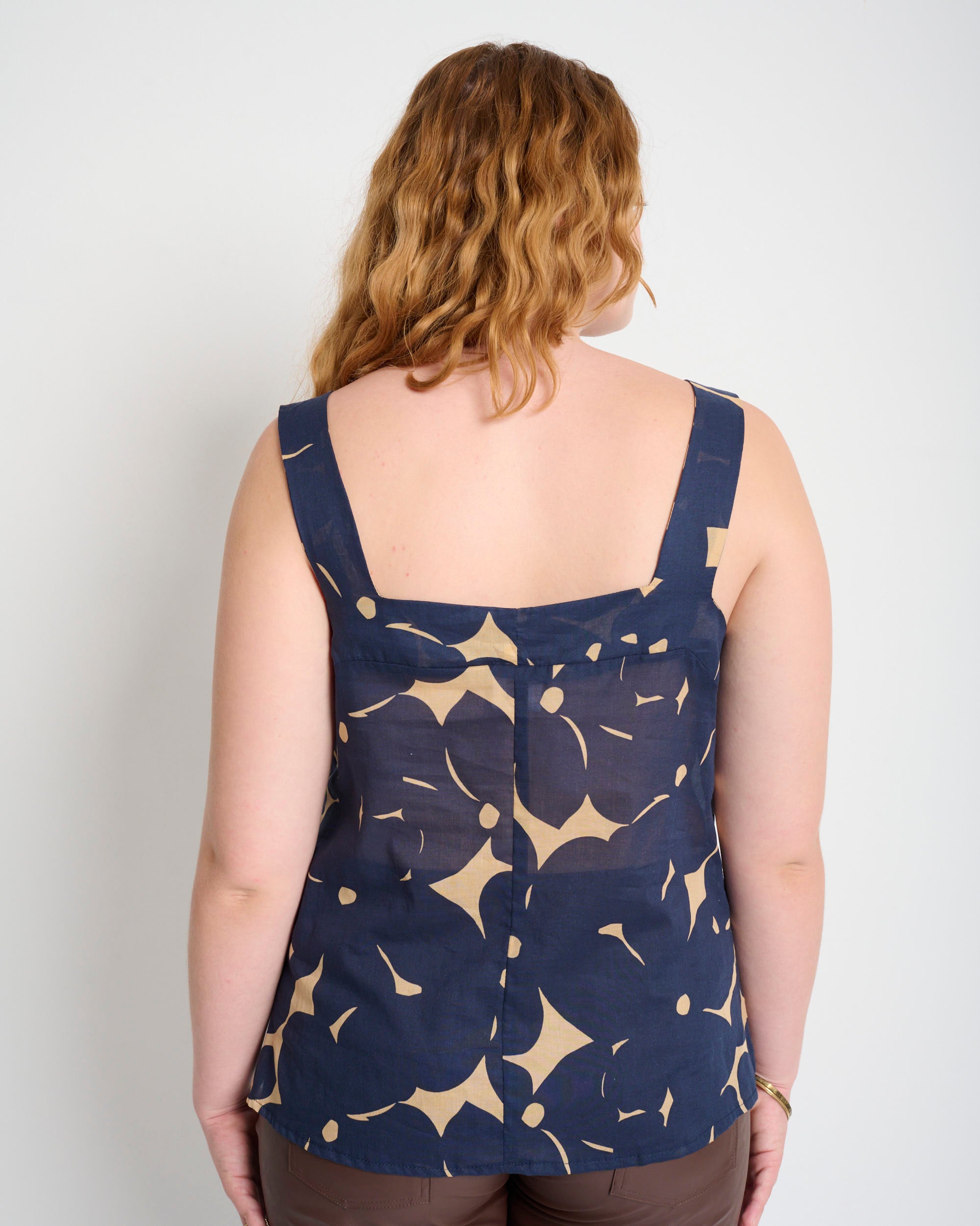 Mimi Top Blue & Beige Print
