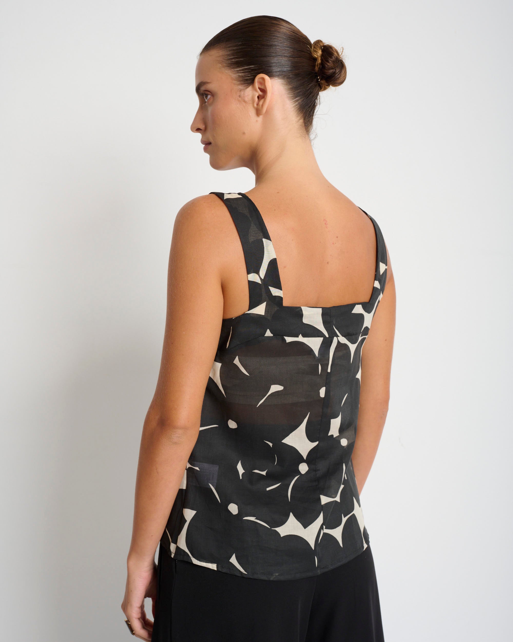 Mimi Top Black & Cream Print