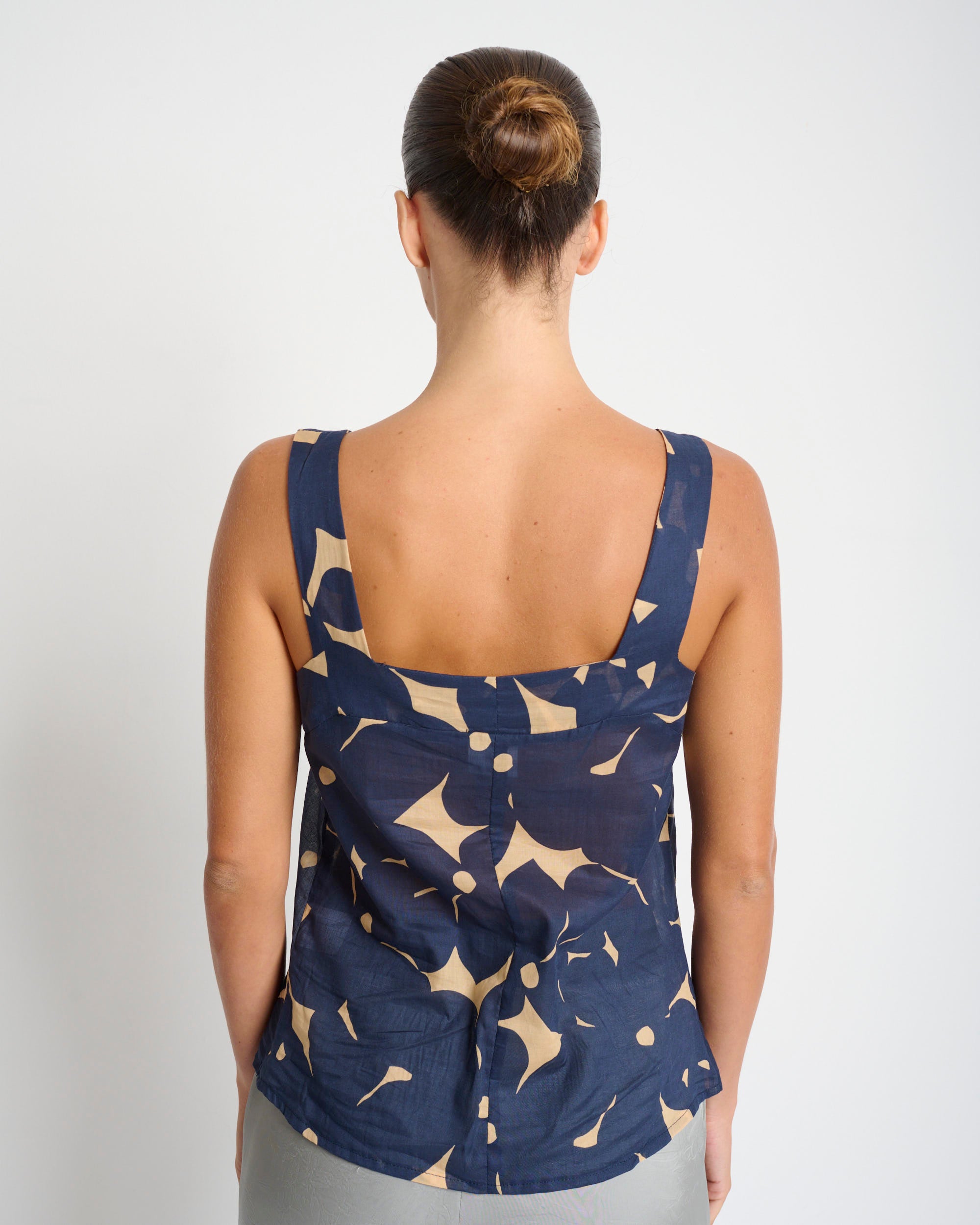 Mimi Top Blue & Beige Print