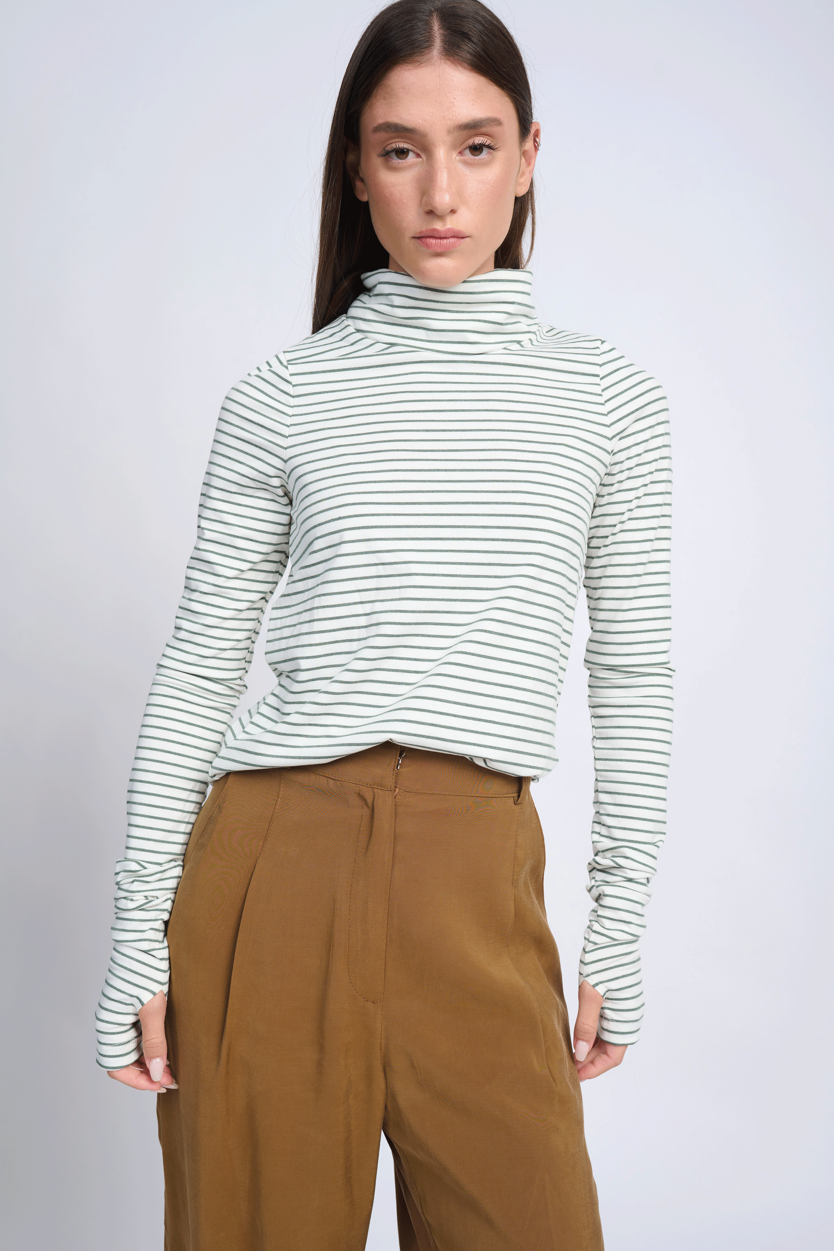 Linoy 2.0 Turtleneck Top Green Stripes