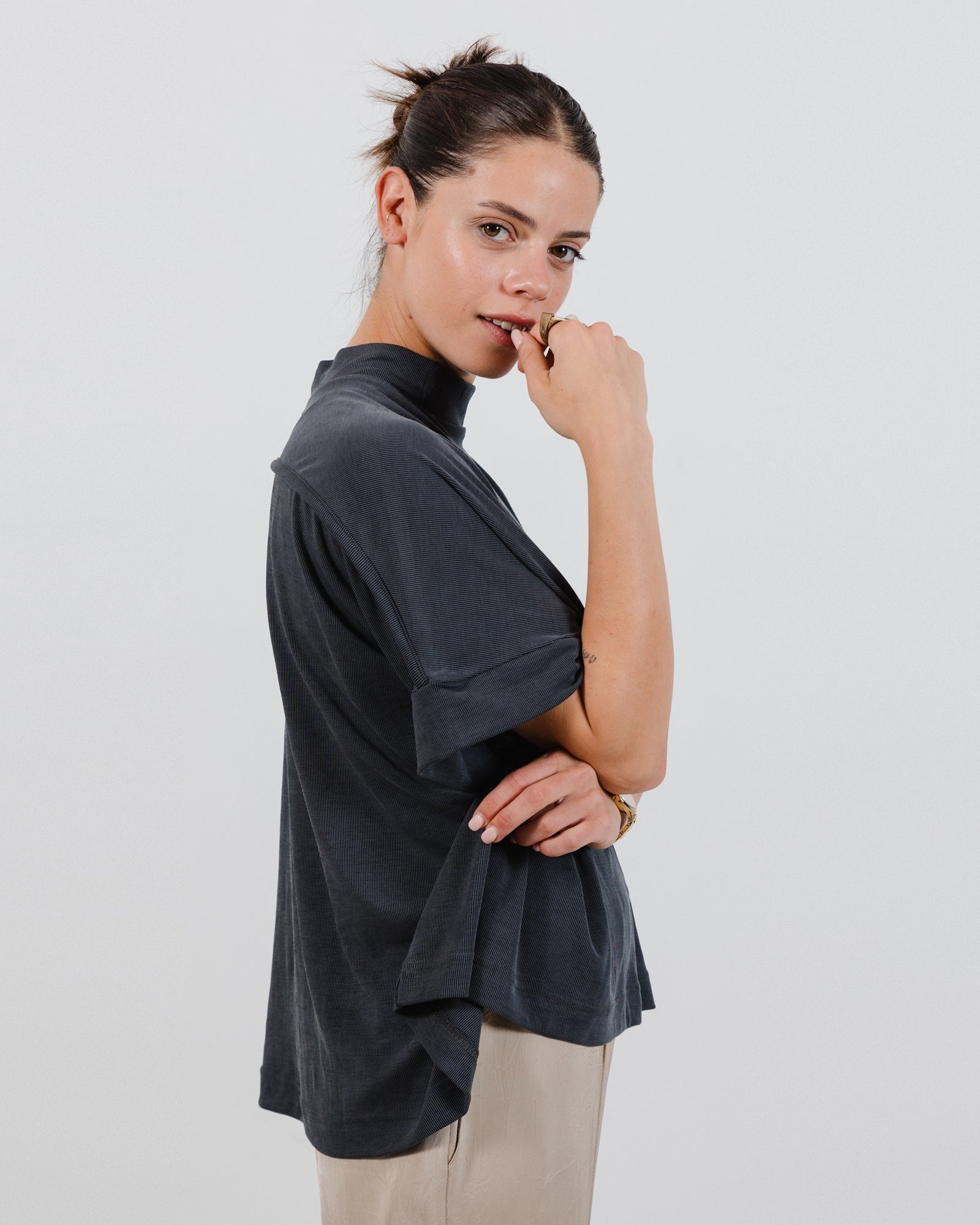 Jane Top Steel Grey Rib