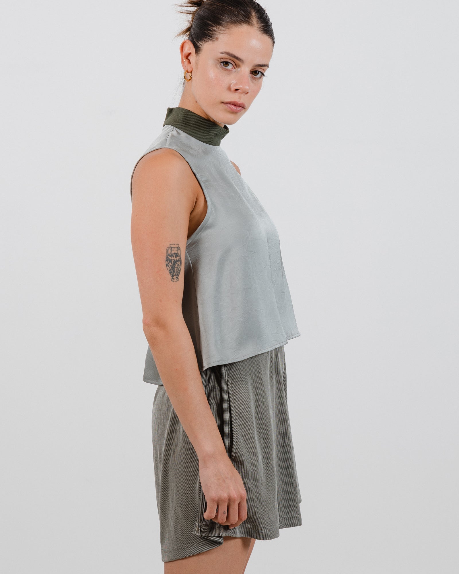 Jane Shorts Olive Grey Rib
