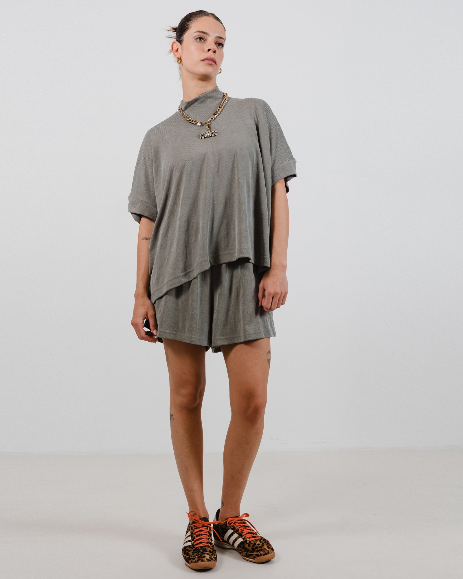 Jane Shorts Olive Grey Rib