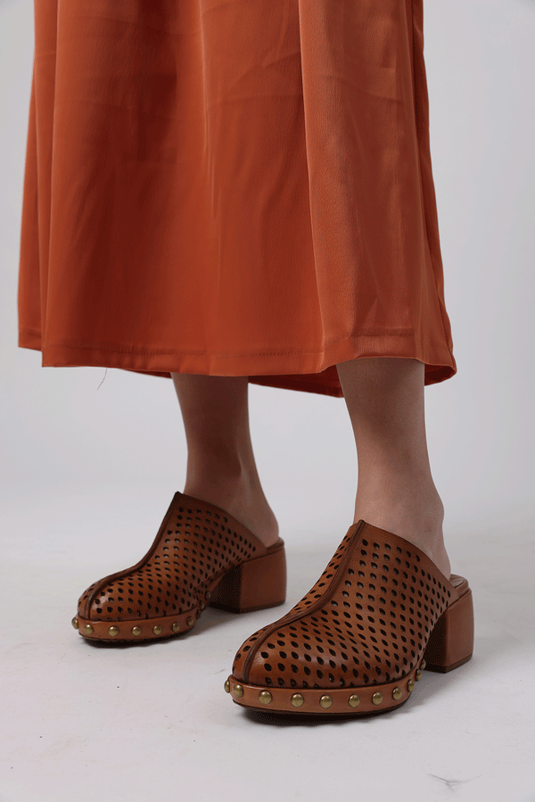 Brown Leather Mules- A.S 98