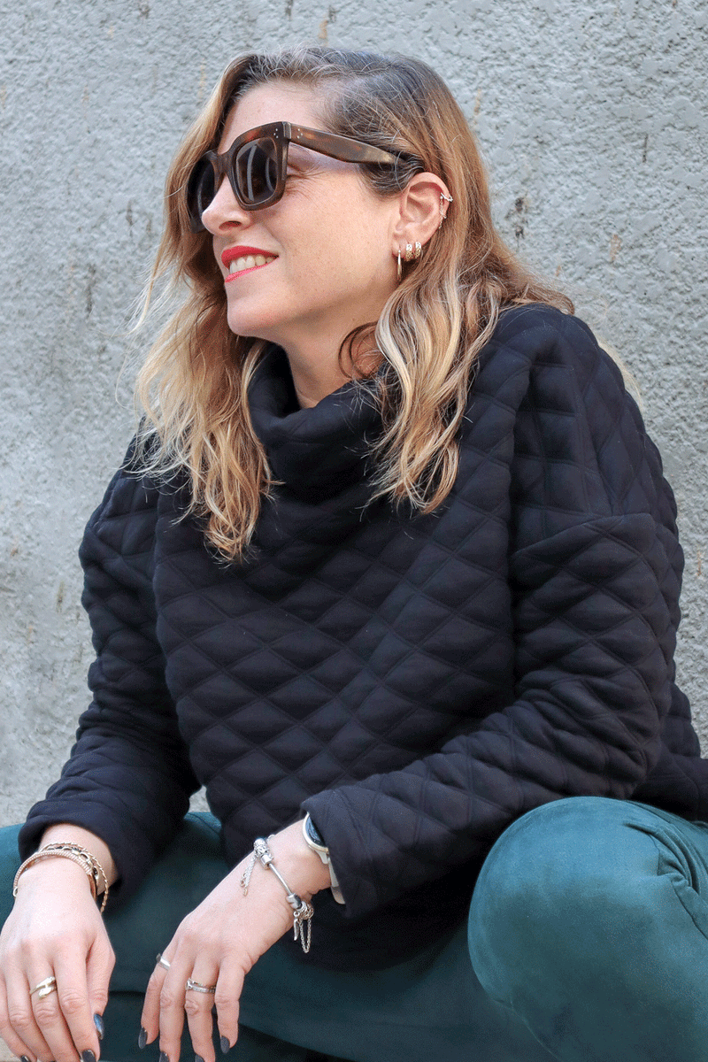 Quilt Turtleneck Top Sand